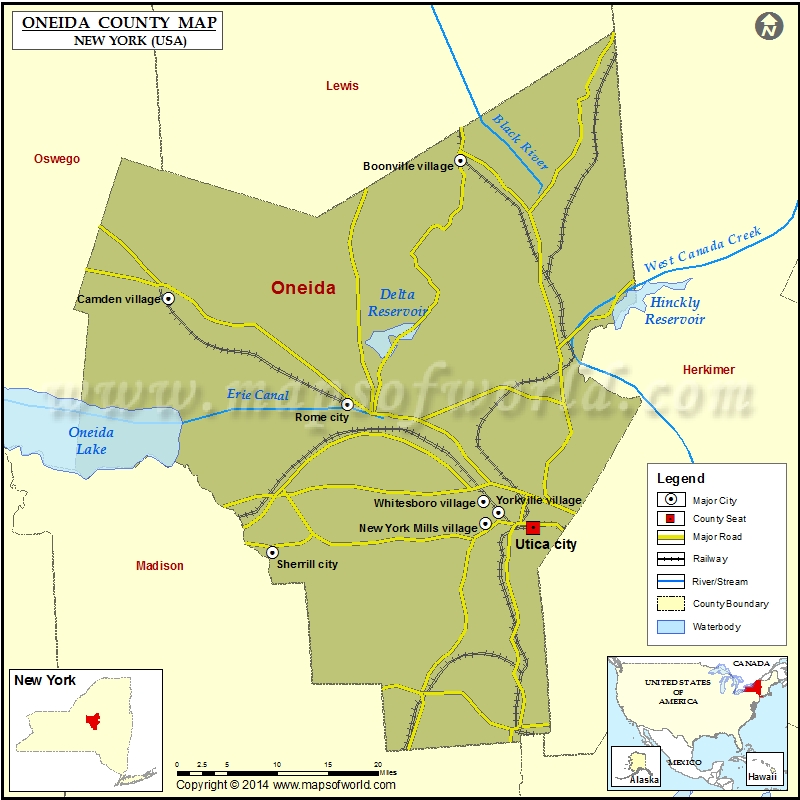 Oneida County Map Map of Oneida County New York