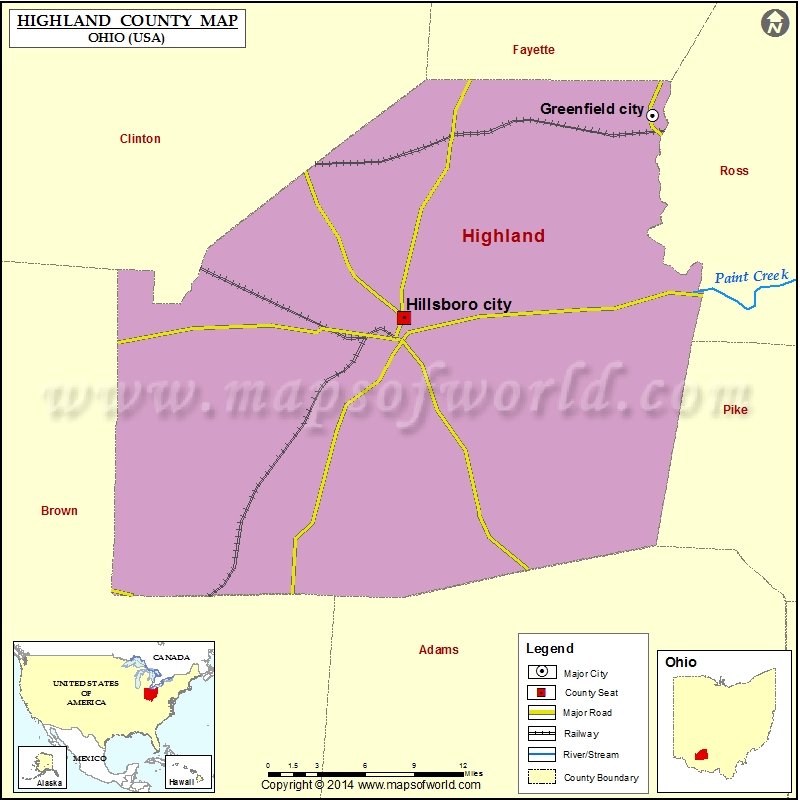 Highland County Map, Map of Highland County Ohio