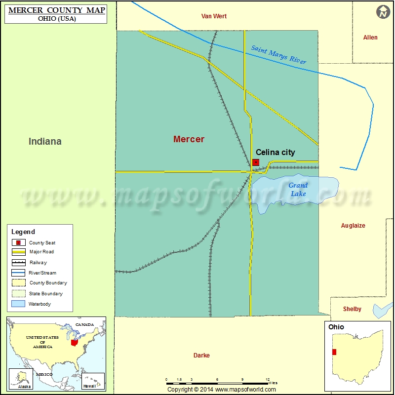 Mercer County Map, Map of Mercer County Ohio