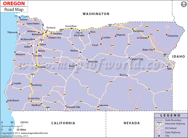 Oregon Road Map, Road Map of Oregon, Oregon Highway Map