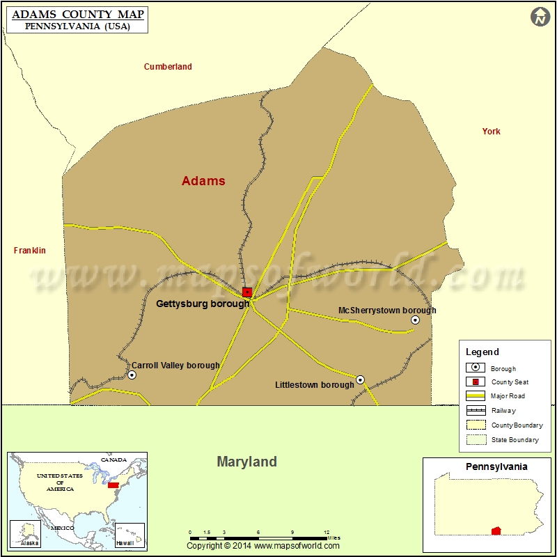 Adams County Map, Pennsylvania