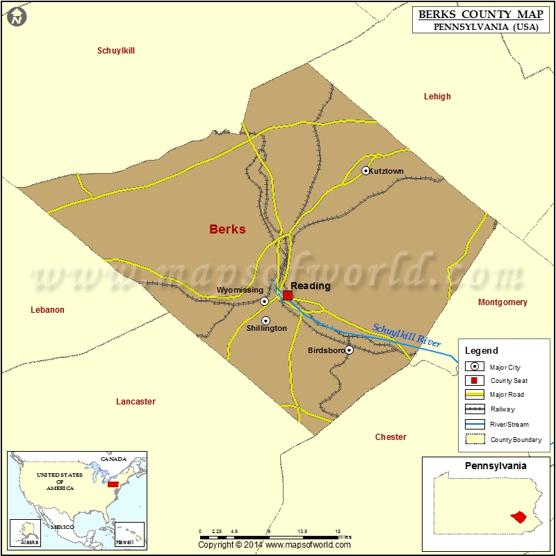 Berks County Map, Pennsylvania