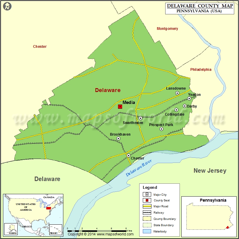 Delaware County Map, Pennsylvania