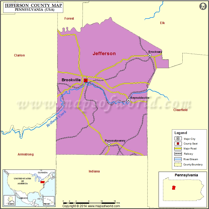 Jefferson County Map, Pennsylvania