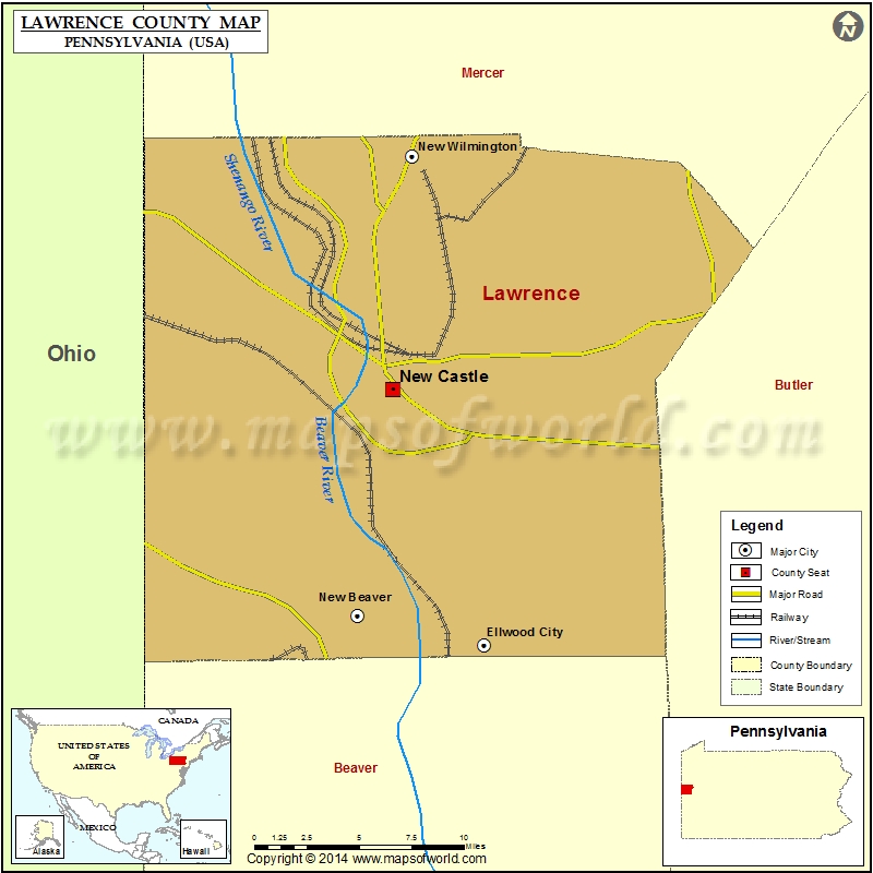 Lawrence County Map, Pennsylvania