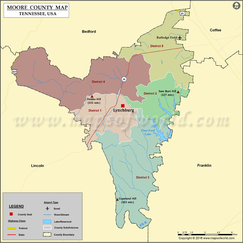 Moore County Map, TN Map of Moore County Tennessee