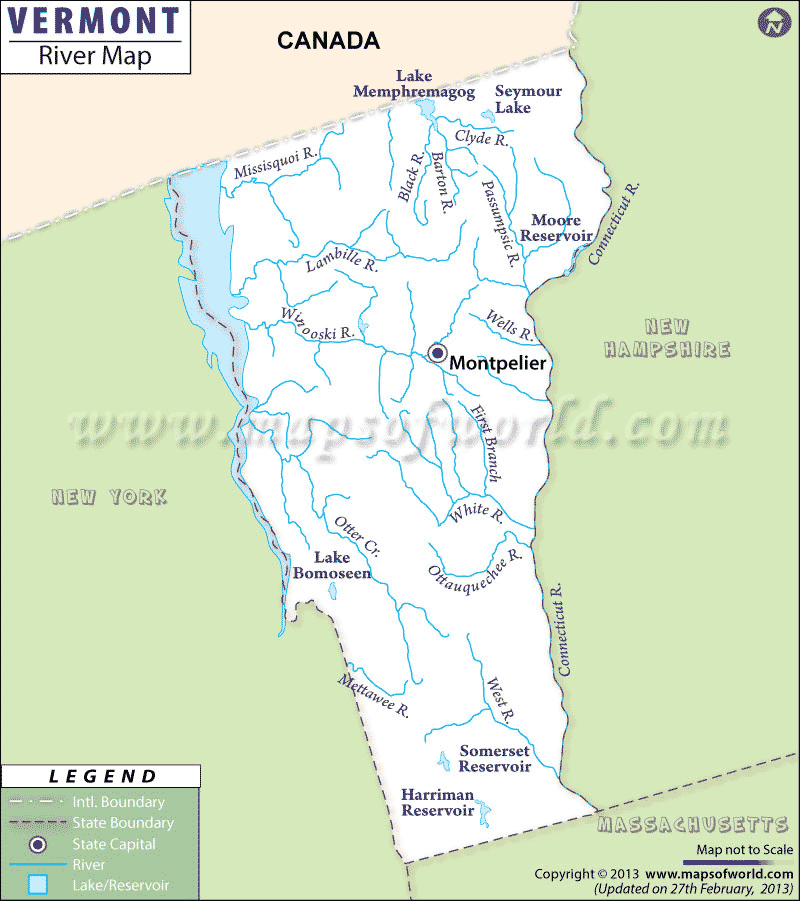 Vermont Rivers Map, Rivers in Vermont