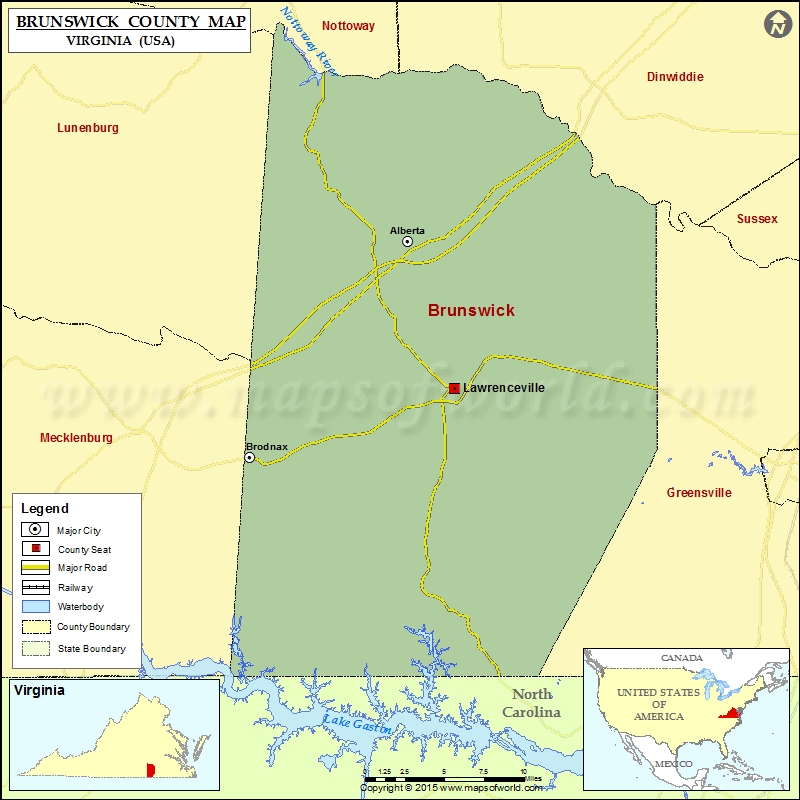 Brunswick County Map, Virginia