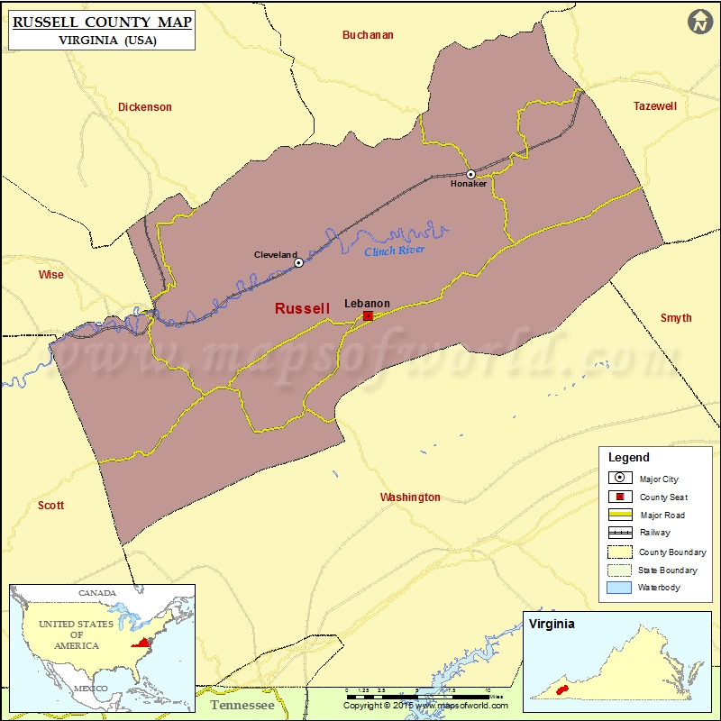 Russell County Map, Virginia