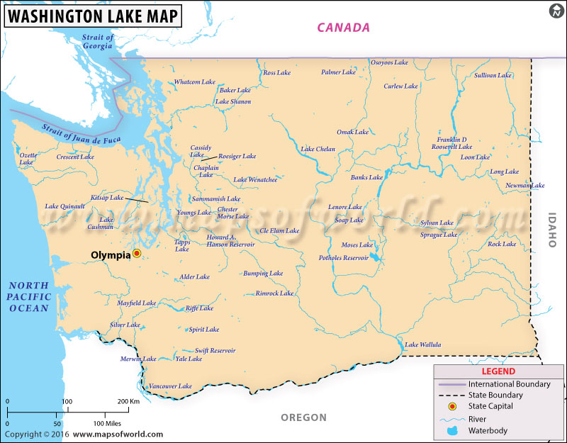 Washington Lakes Map, Lakes in Washington State