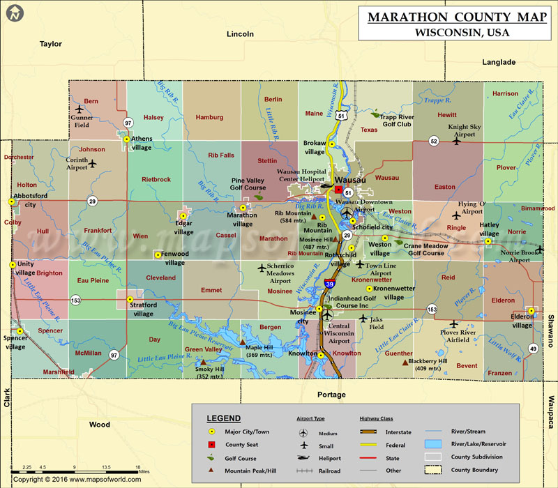 Marathon County Map, Wisconsin