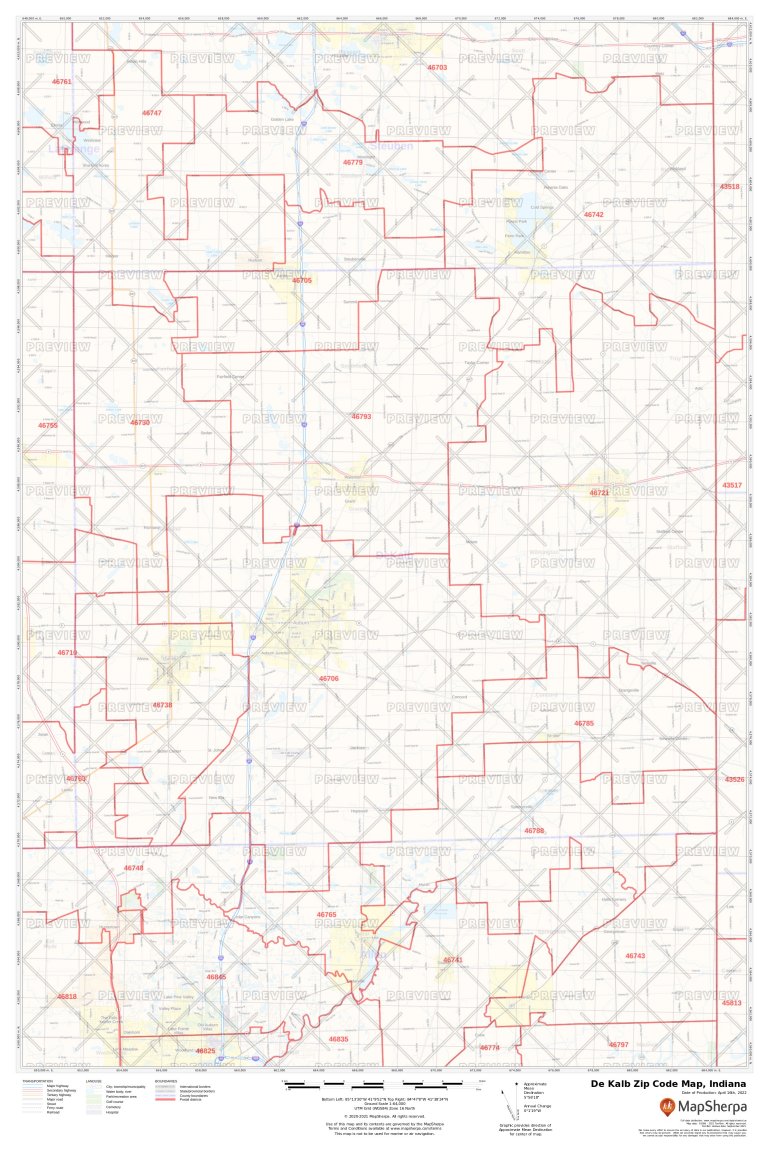 De Kalb Zip Code Map, Indiana De Kalb County Zip Codes