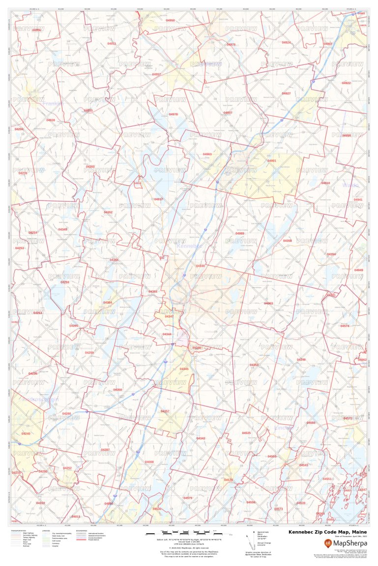 Kennebec Zip Code Map, Maine Kennebec County Zip Codes