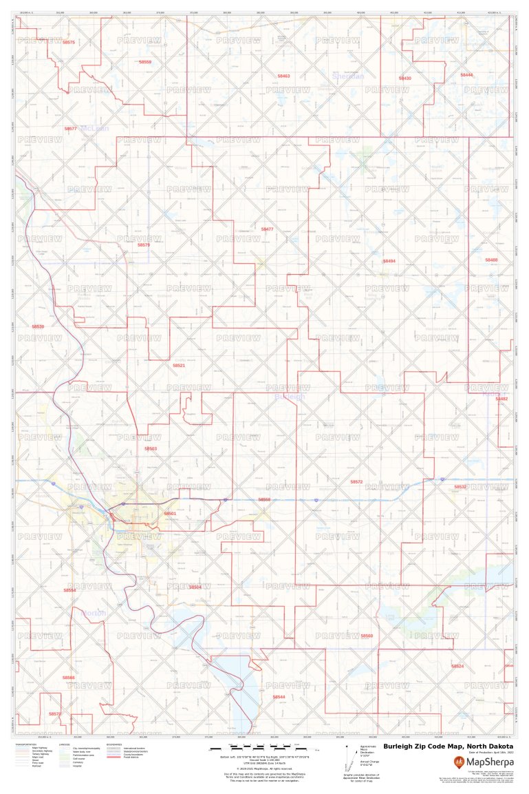Burleigh Zip Code Map, North Dakota Burleigh County Zip Codes