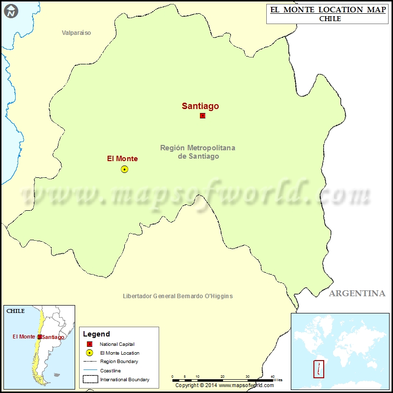 Where is El Monte Location of El Monte in Chile Map