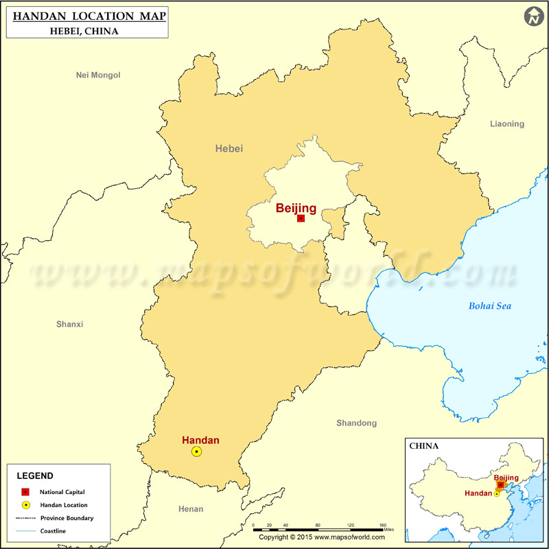 Where is Handan Located, Location of Handan in China Map
