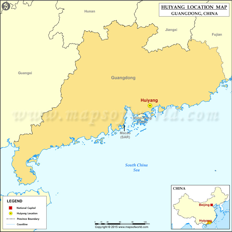 Where is Huiyang Located, Location of Huiyang in China Map