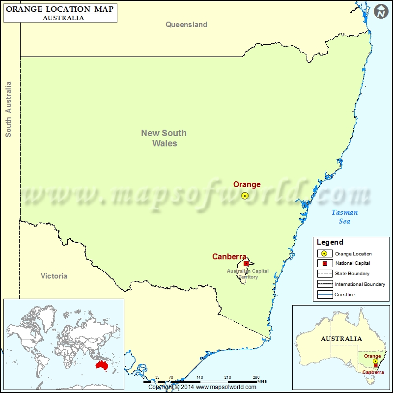 Where is Orange Location of Orange in Australia Map