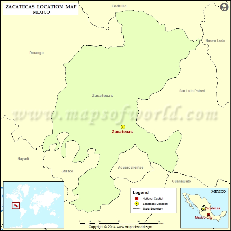 Where is Zacatecas Location of Zacatecas in Mexico Map