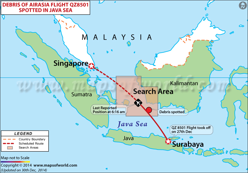 Path Map of Missing AirAsia Flight from Indonesia to Singapore World News