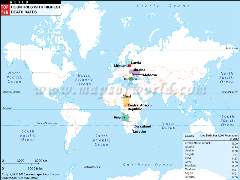 Top Ten Countries With Highest Death Rate Map