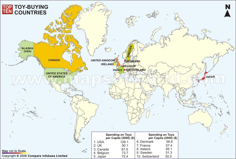 Top Ten Toy Buying Countries Map