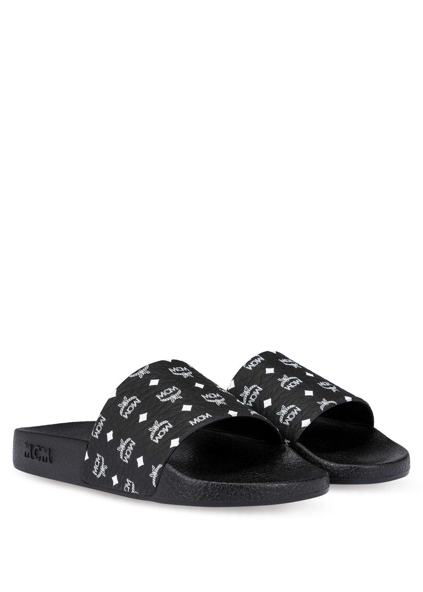 35 IT / W Monogram Print Rubber Slides Black MCM ®DE