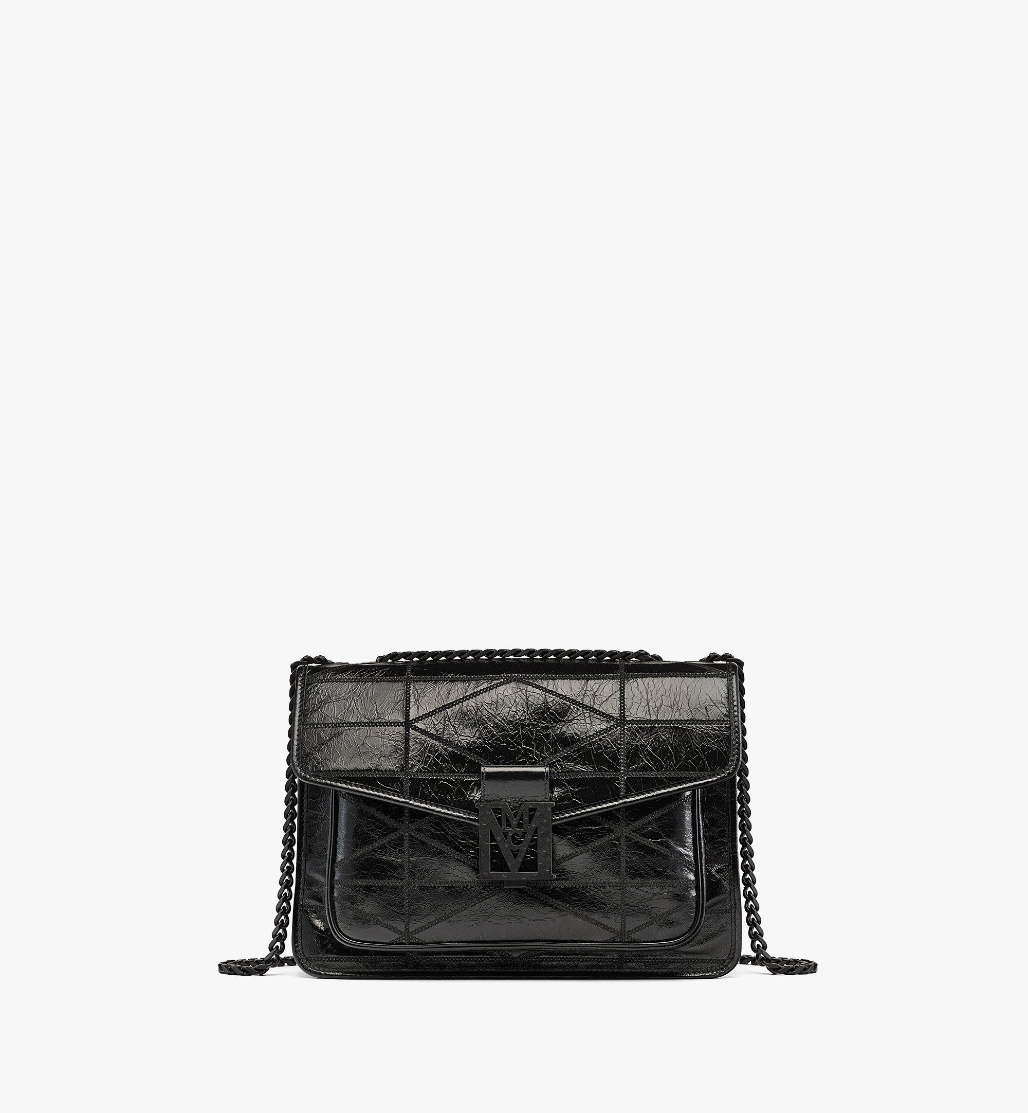 Large Travia Quilted Shoulder Bag in Crushed Leather Black MCM ®US