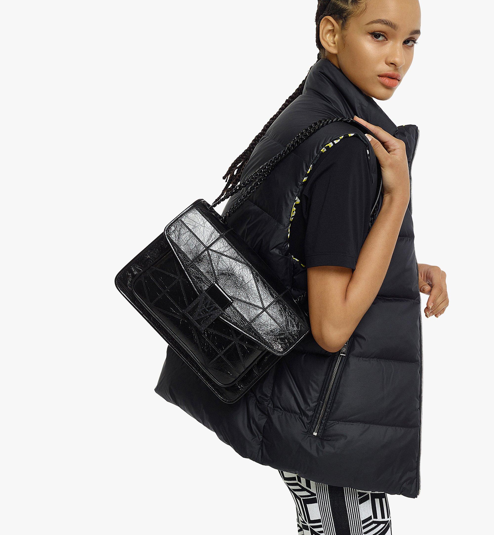 Large Travia Quilted Shoulder Bag in Crushed Leather Black MCM ®CN