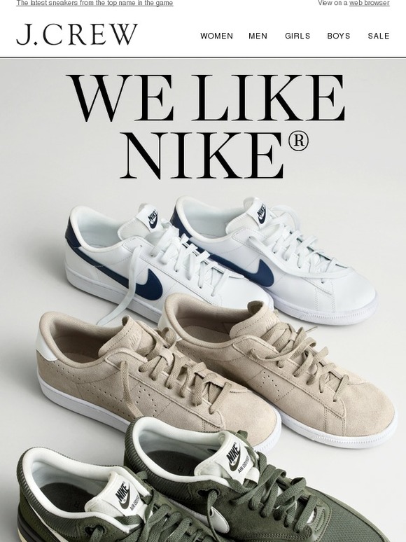 J.Crew New from Nike the Tennis Classic & the Air Odyssey Milled
