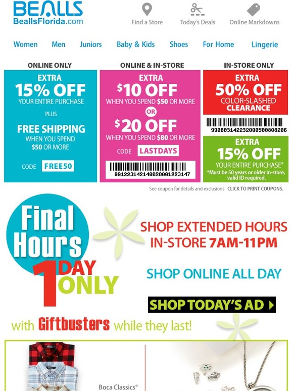 Bealls Stores Stack It Up! 60 Off Savings + 20 Off Coupon + Extra 15