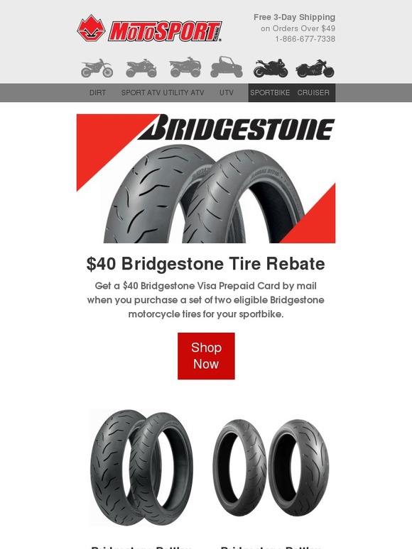 MotoSport New Tire Rebates 40 from Bridgestone & 50 from Dunlop! Milled