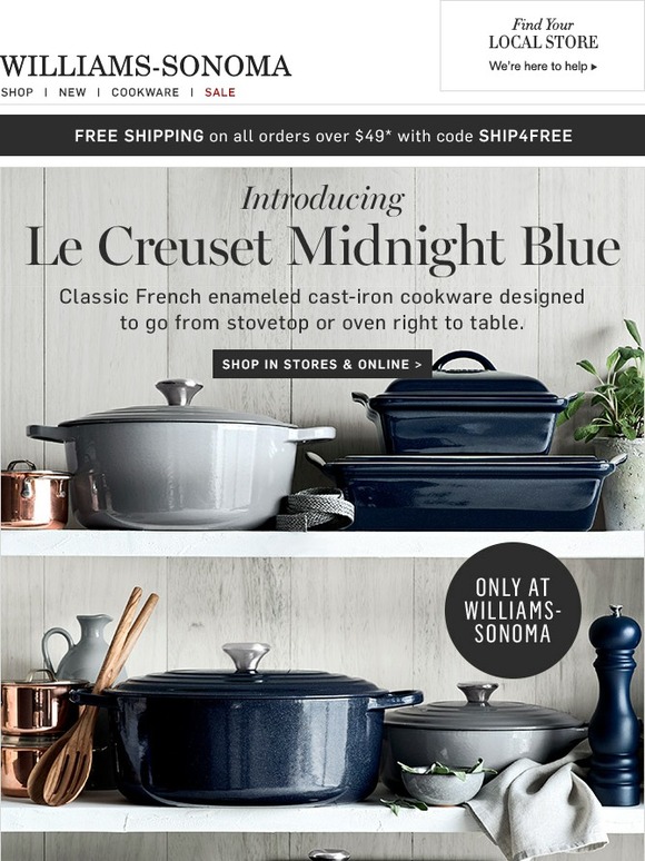 Pottery Barn Introducing LE CREUSET in Midnight Blue New & Only at