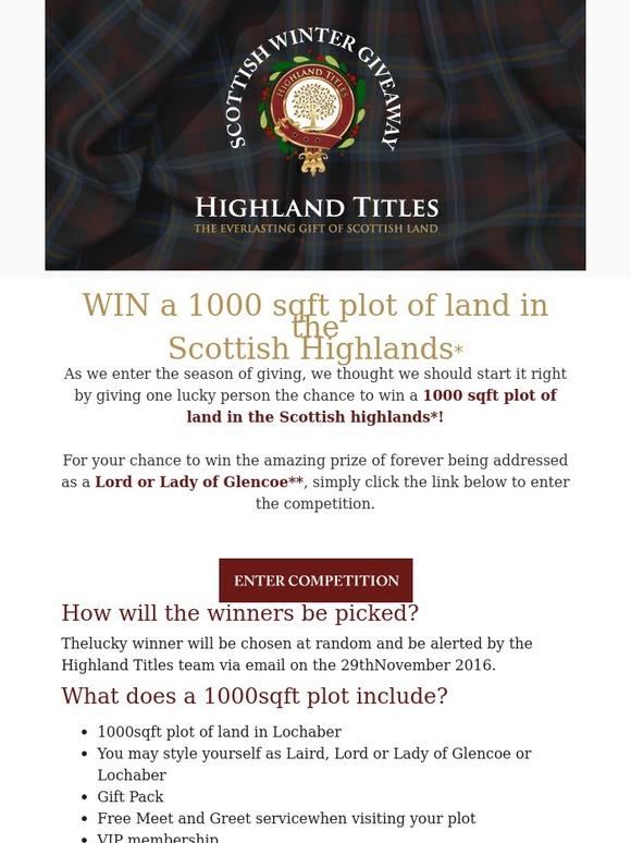 Highland Titles 🎁 WIN a 1000sqft Plot Of Land In the Scottish