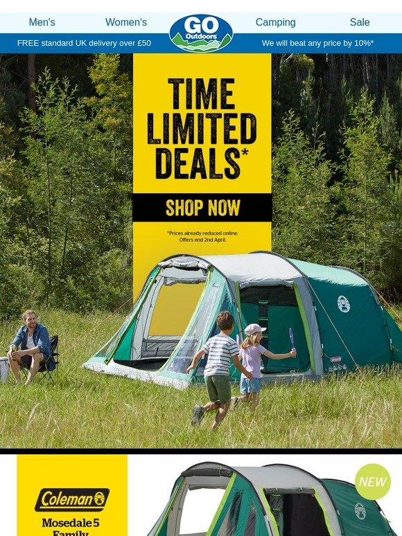 Go Outdoors Price drop on selected tents! Check out these time limited