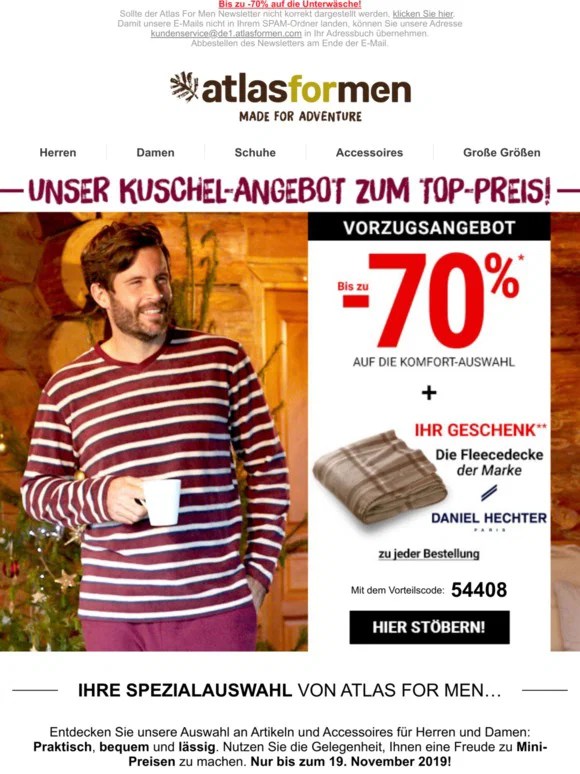 Atlas for Men KomfortSpezial Fleecedecke geschenkt Milled
