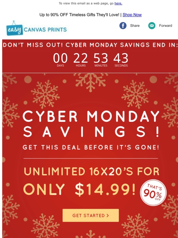 Easy Canvas Prints Unlimited 16x20's for 14.99! HUGE Cyber Monday