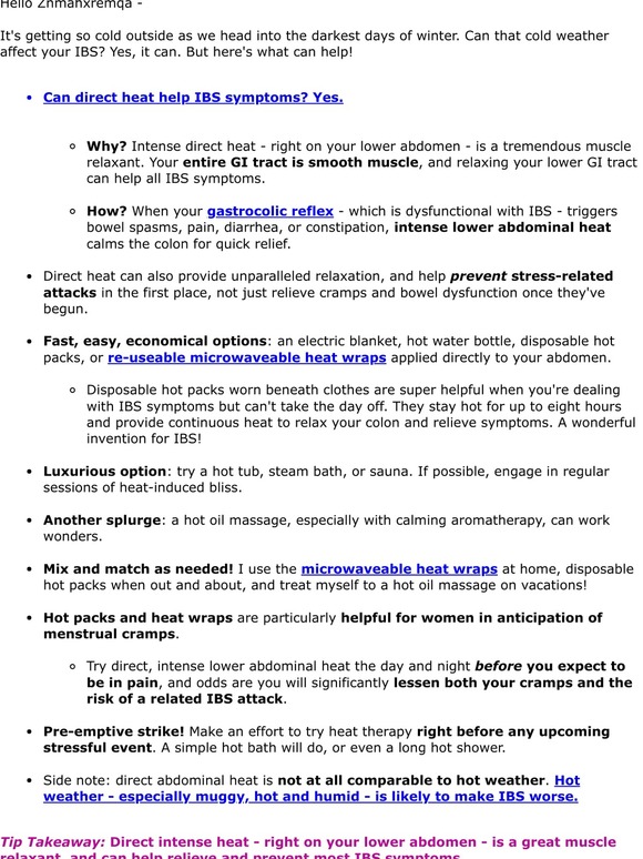 Heather''s Tummy Care IBS Cold Weather Quick Tip! Direct Heat Therapy