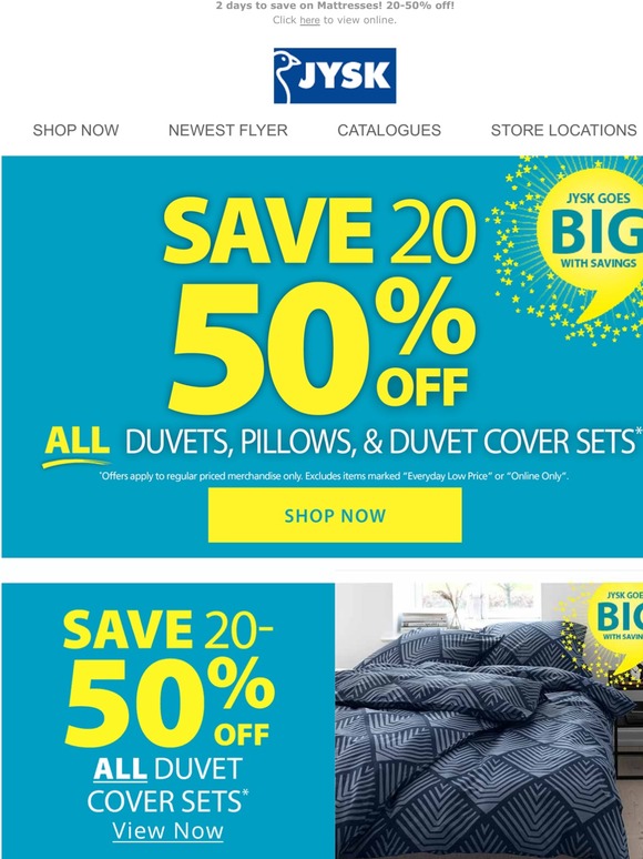 JYSK 🛏️ Bedroom Event continues! Save 2050 off ALL Duvets, Pillows
