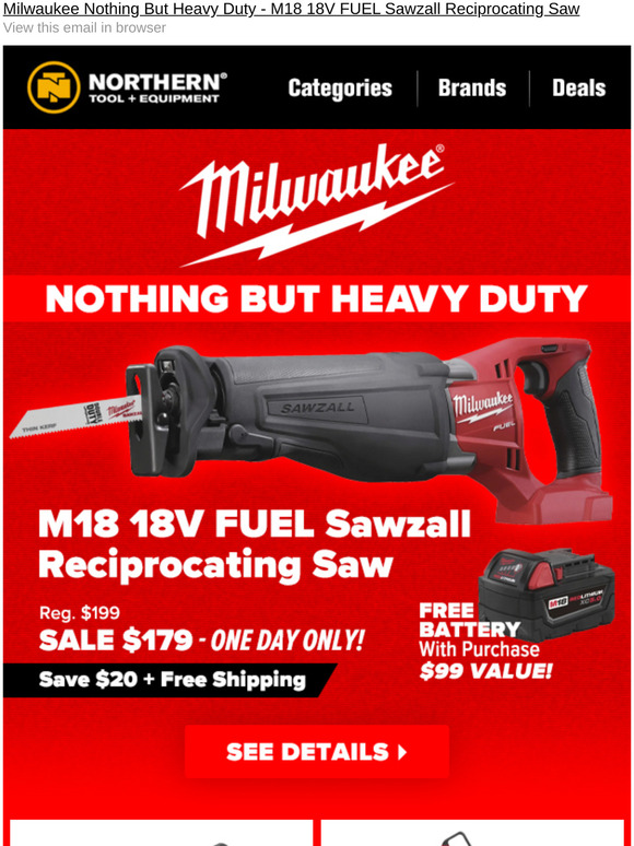 Northern Tool Top Deals On Milwaukee! Milled