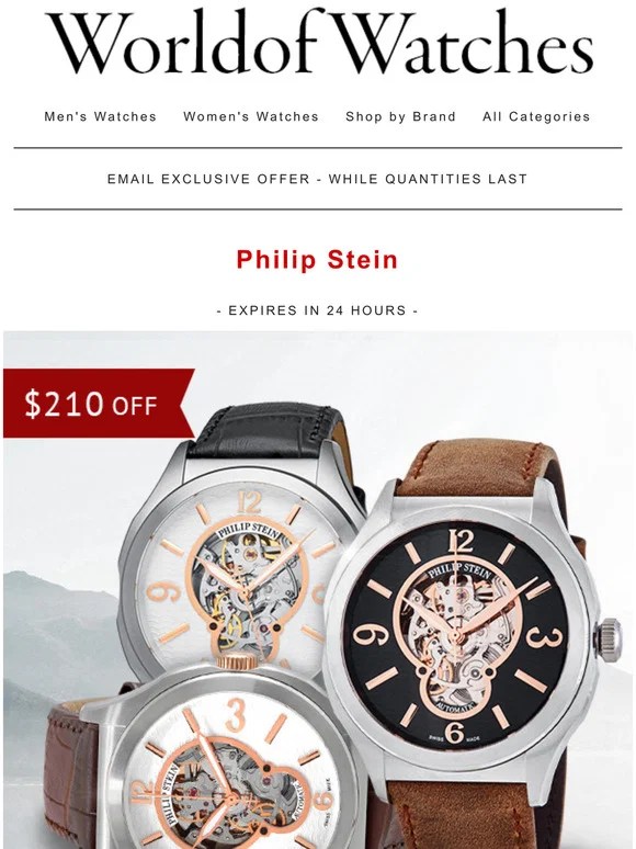 World of Watches Try Avoiding this Coupons! Extra 210 Off Philip Stein Men's Auto Oakley