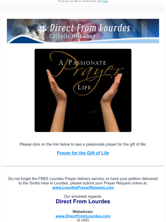 direct from lourdes A Passionate Prayer for the Gift of Life Milled