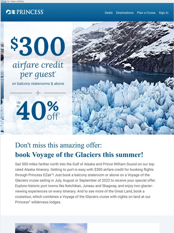 Princess Cruises 300 airfare credit to see Alaska's best sights Milled
