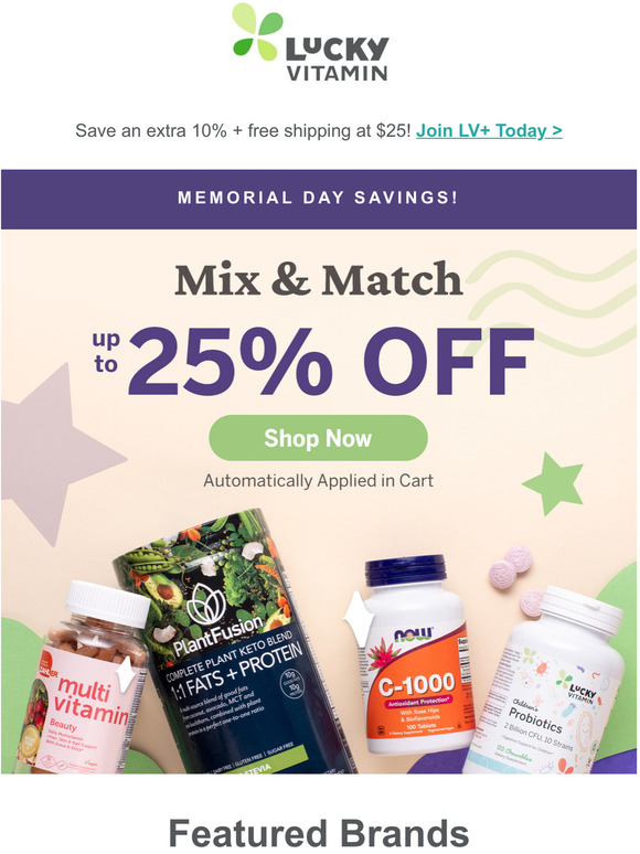 Lucky Vitamin Celebrate with 25 OFF Natural Brands for Memorial Day
