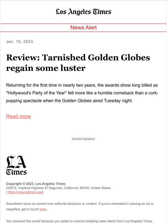 Los Angeles Times Review Tarnished Golden Globes regain some luster