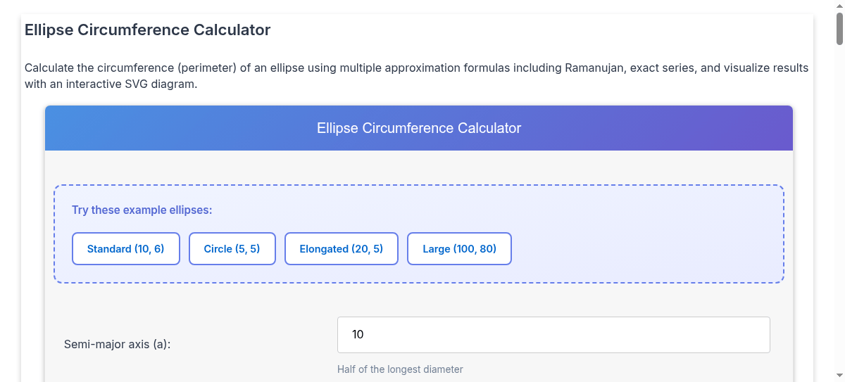 Ellipse Circumference Calculator