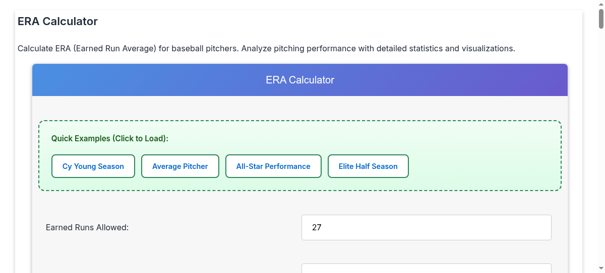 ERA Calculator Calculate Earned Run Average