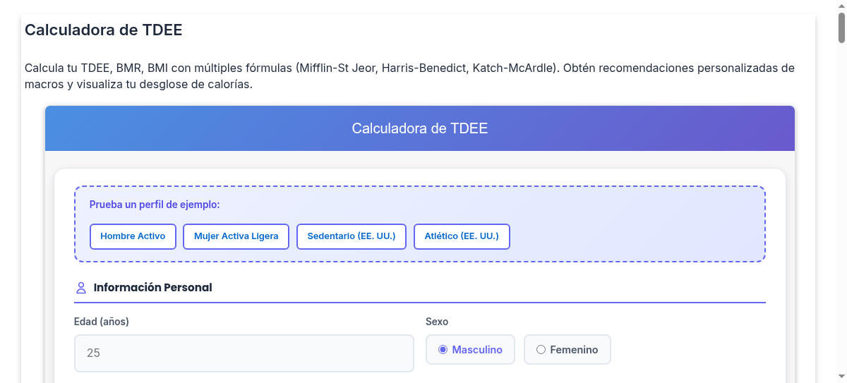 Calculadora gratuita de Gasto Energético Diario Total