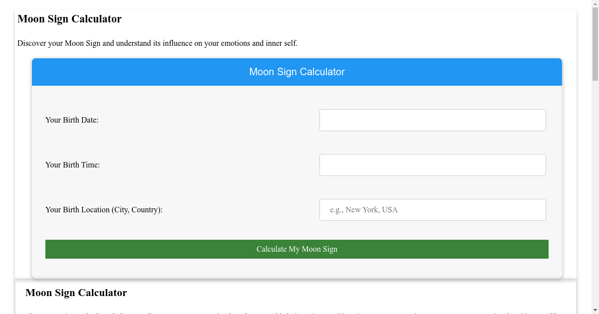 Moon Sign Calculator & Astrological Analysis