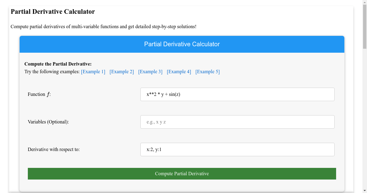 Partial Derivative Calculator with StepbyStep Solutions